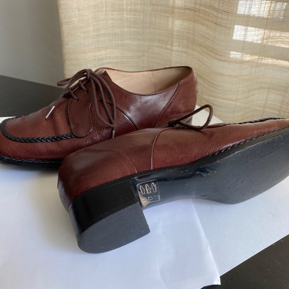 Chanel brown loafers laced black leather dress shoes moccasins 35 France oxfords - Picture 12 of 12